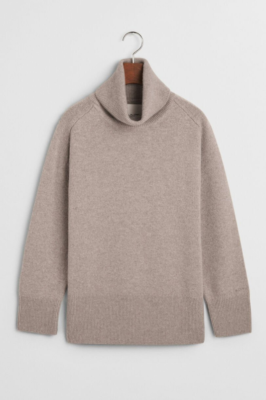 An image of the Gant Herringbone Detail Rollneck in Warm Grey.