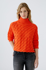 An image of the Oui Cable Knit Jumper in Cherry Tomato.