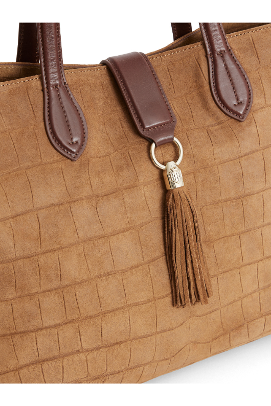 An image of the Fairfax & Favor Langham Suede Tote Bag in the colour Tan Croc.