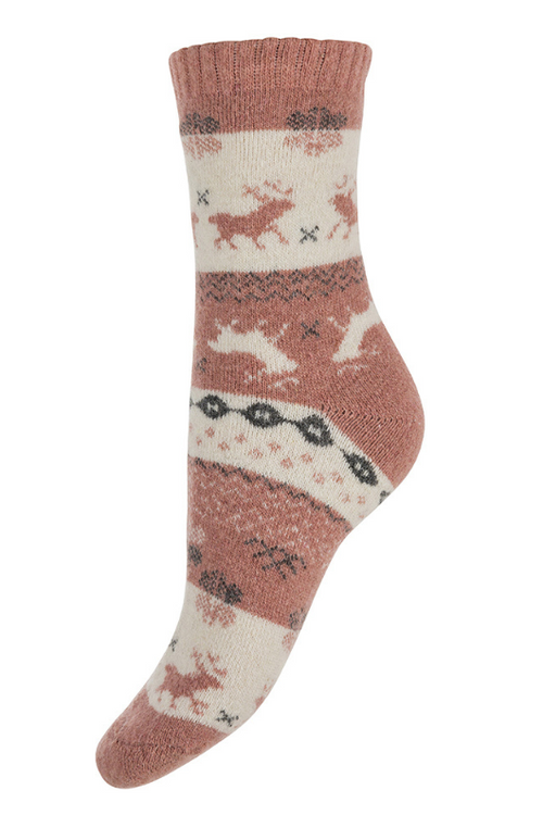 An image of the Joya Socks in Salmon/Reindeer.