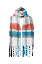 An image of the Lighthouse Scarf in Rust/Deep Teal/Mocha.