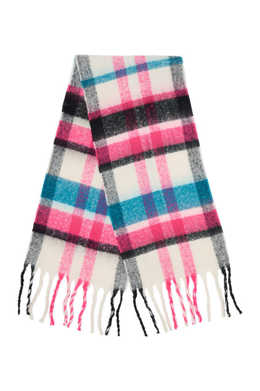 An image of the Lighthouse Scarf in Rust/Pink/Navy.