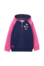 An image of the Lighthouse Jasmine Full Zip in Navy/Pink & Hearts.