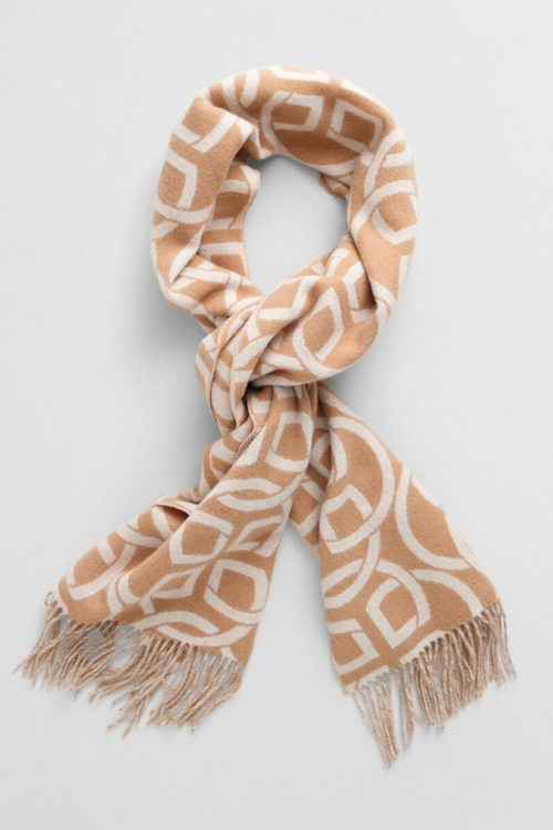 An image of the Gant Patterned Wool Scarf in Caramel Beige.