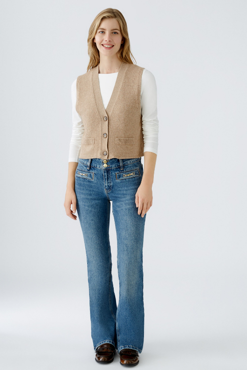 An image of the Oui Knitted Vest in Beige Melange.