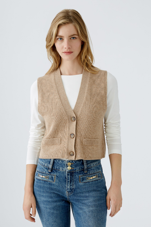 An image of the Oui Knitted Vest in Beige Melange.