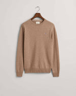 An image of the Gant Superfine Lambswool Crew Neck Sweater in Dark Sand Melange.