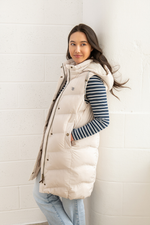 An image of the Lighthouse Savannah Ladies Long Gilet in Irish Cream.