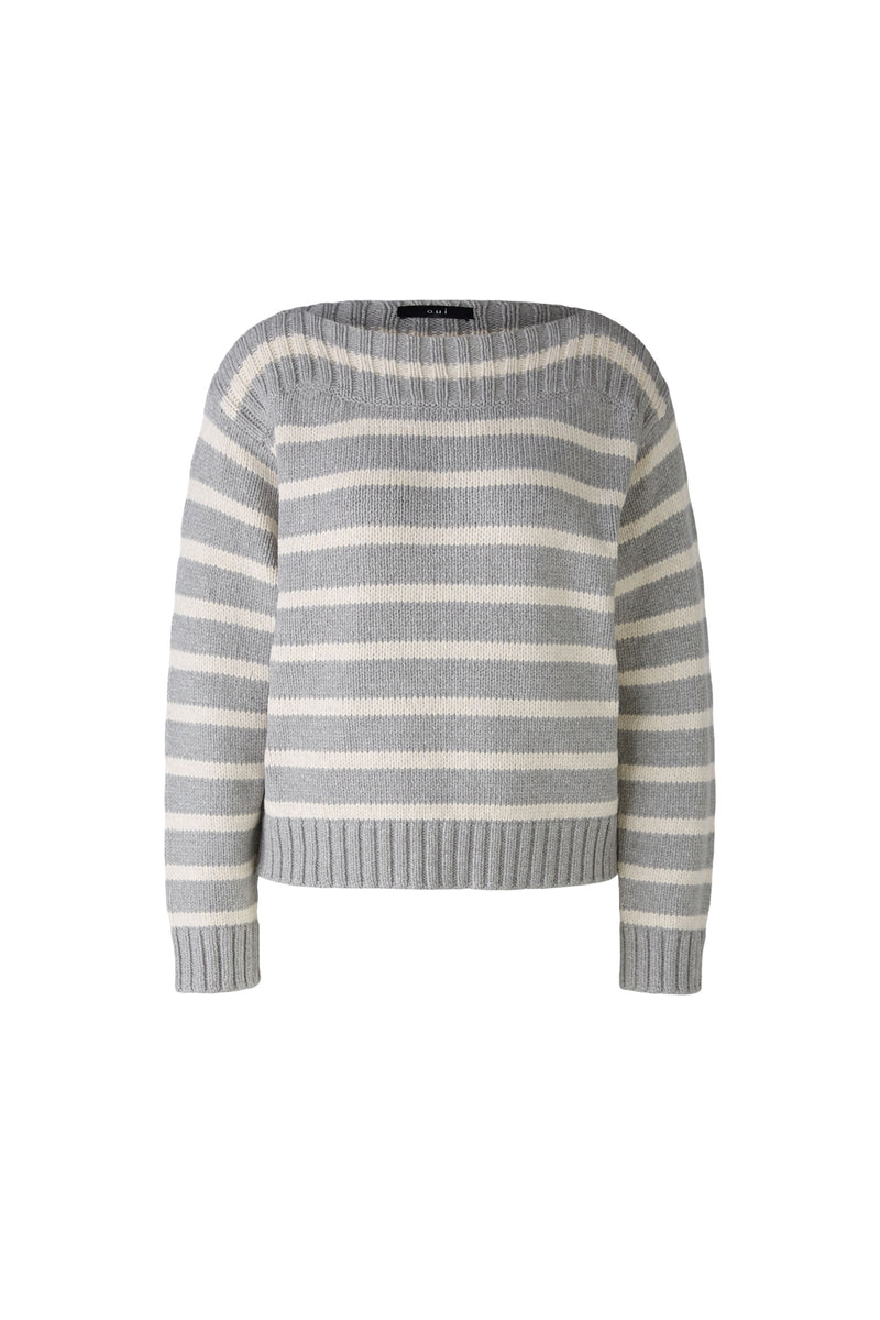 An image of the Oui Ribbed Striped Jumper in Grey Camel.