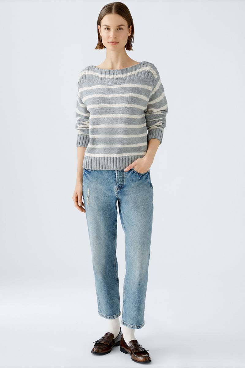 An image of the Oui Ribbed Striped Jumper in Grey Camel.