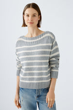 An image of the Oui Ribbed Striped Jumper in Grey Camel.