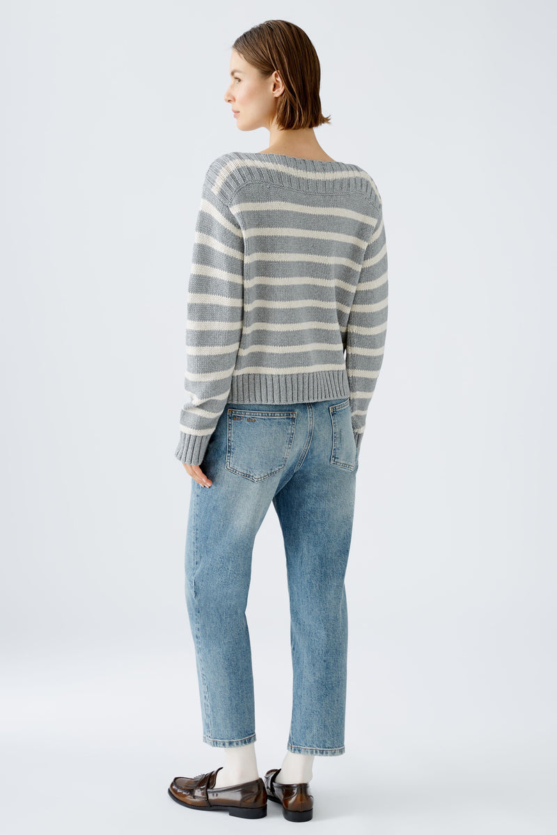 An image of the Oui Ribbed Striped Jumper in Grey Camel.