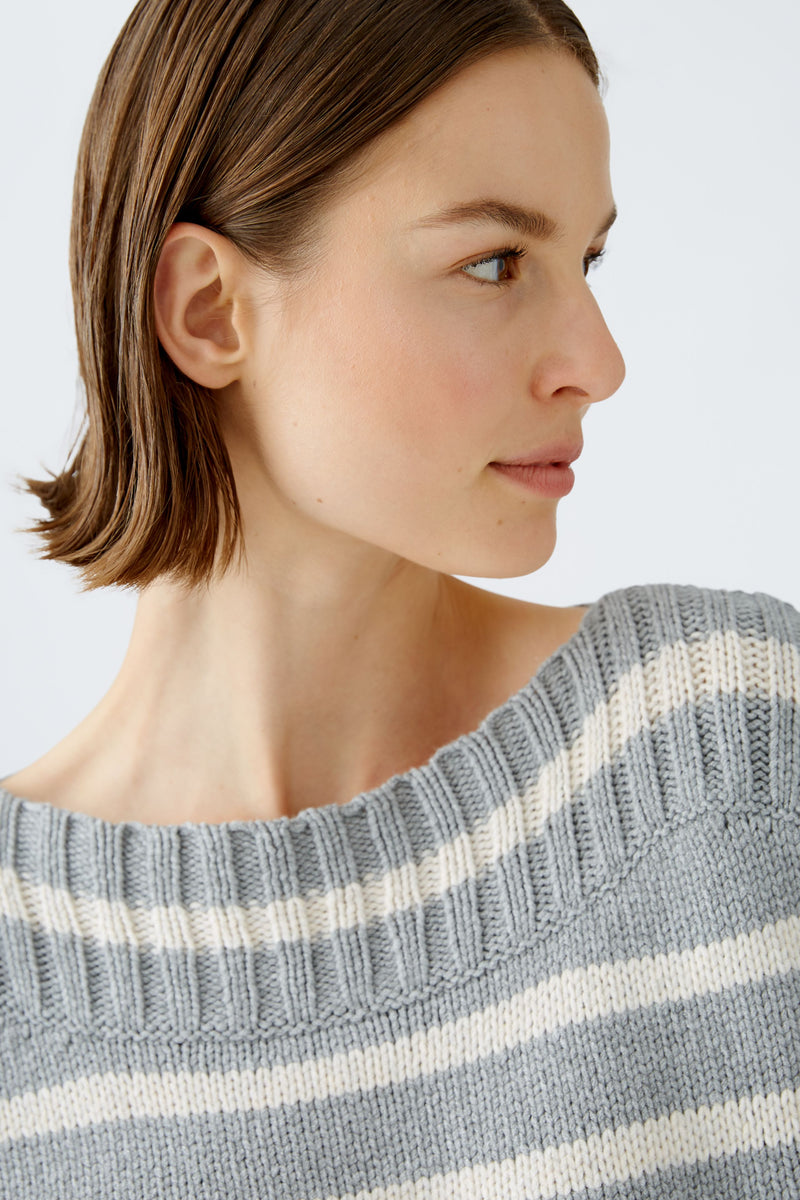 An image of the Oui Ribbed Striped Jumper in Grey Camel.