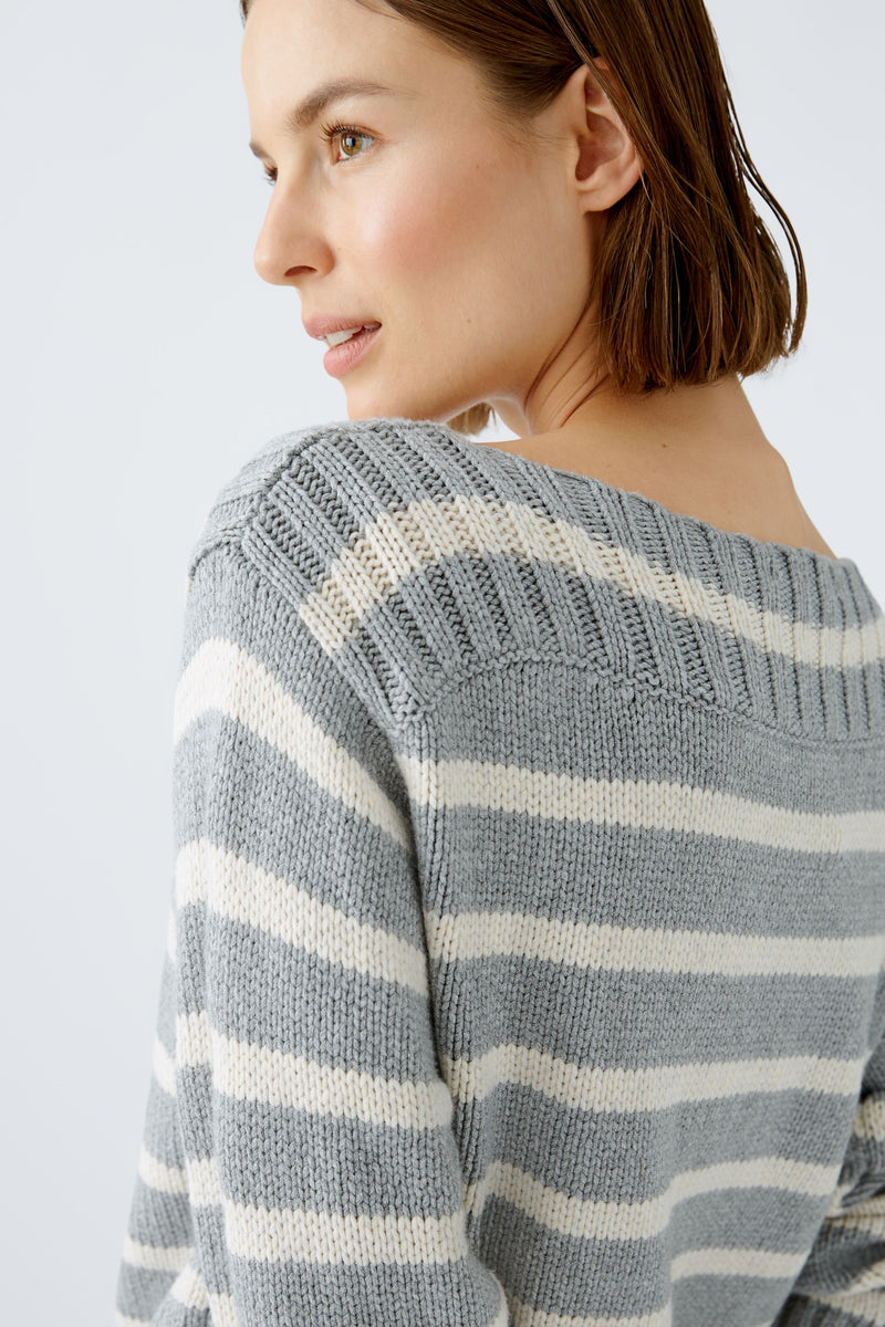 An image of the Oui Ribbed Striped Jumper in Grey Camel.