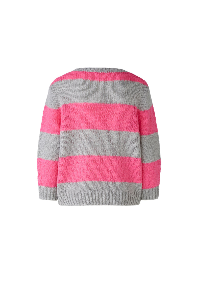 An image of the Oui Striped Jumper in Grey/Red.