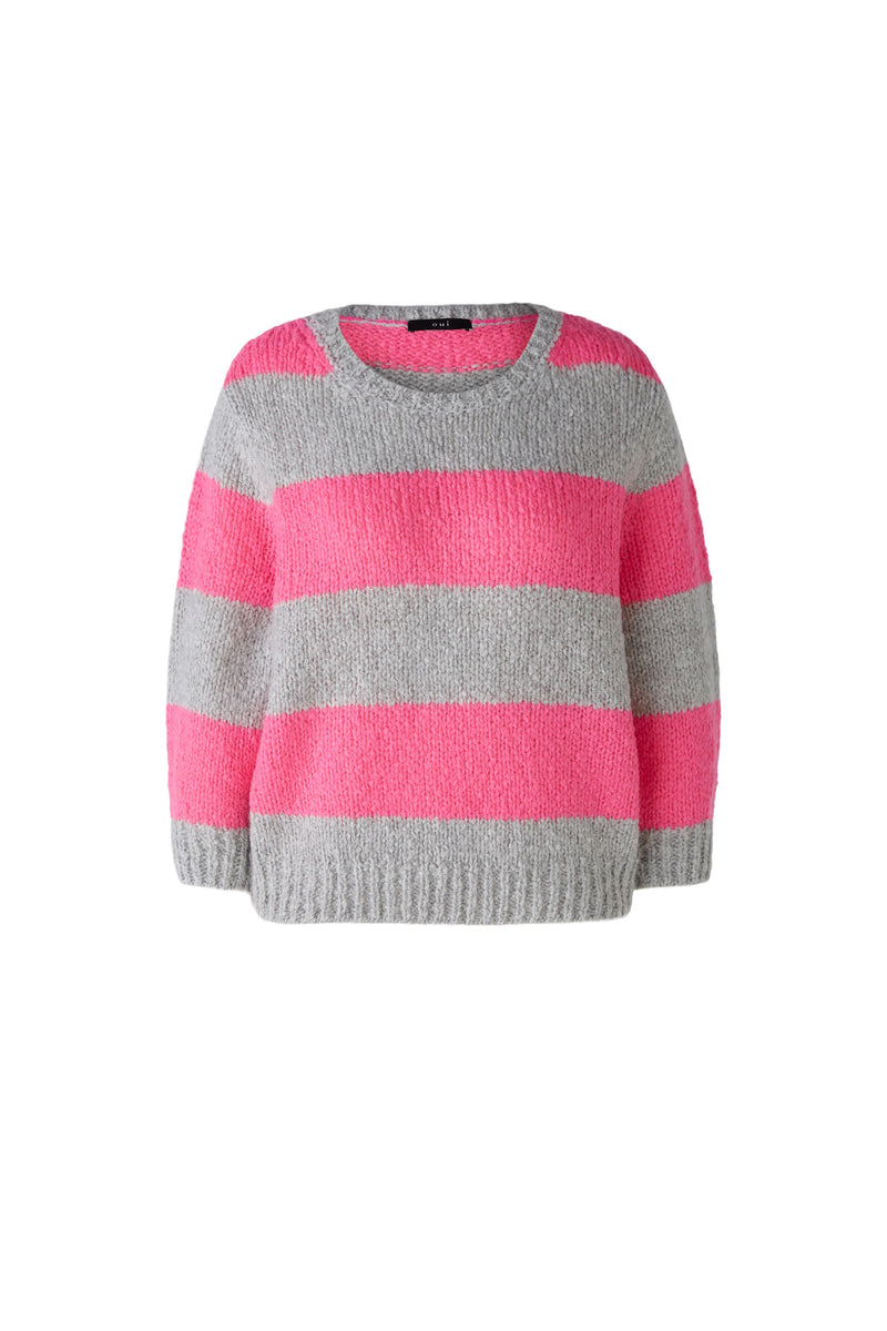 An image of the Oui Striped Jumper in Grey/Red.