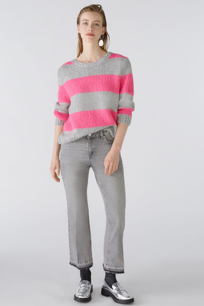 An image of the Oui Striped Jumper in Grey/Red.