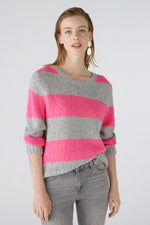 An image of the Oui Striped Jumper in Grey/Red.