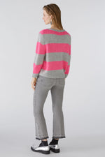 An image of the Oui Striped Jumper in Grey/Red.