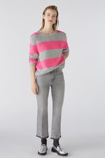 An image of the Oui Striped Jumper in Grey/Red.