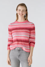 An image of the Oui Striped Jumper in Pink Rose.