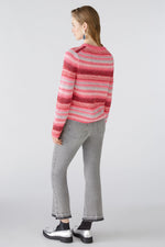 An image of the Oui Striped Jumper in Pink Rose.