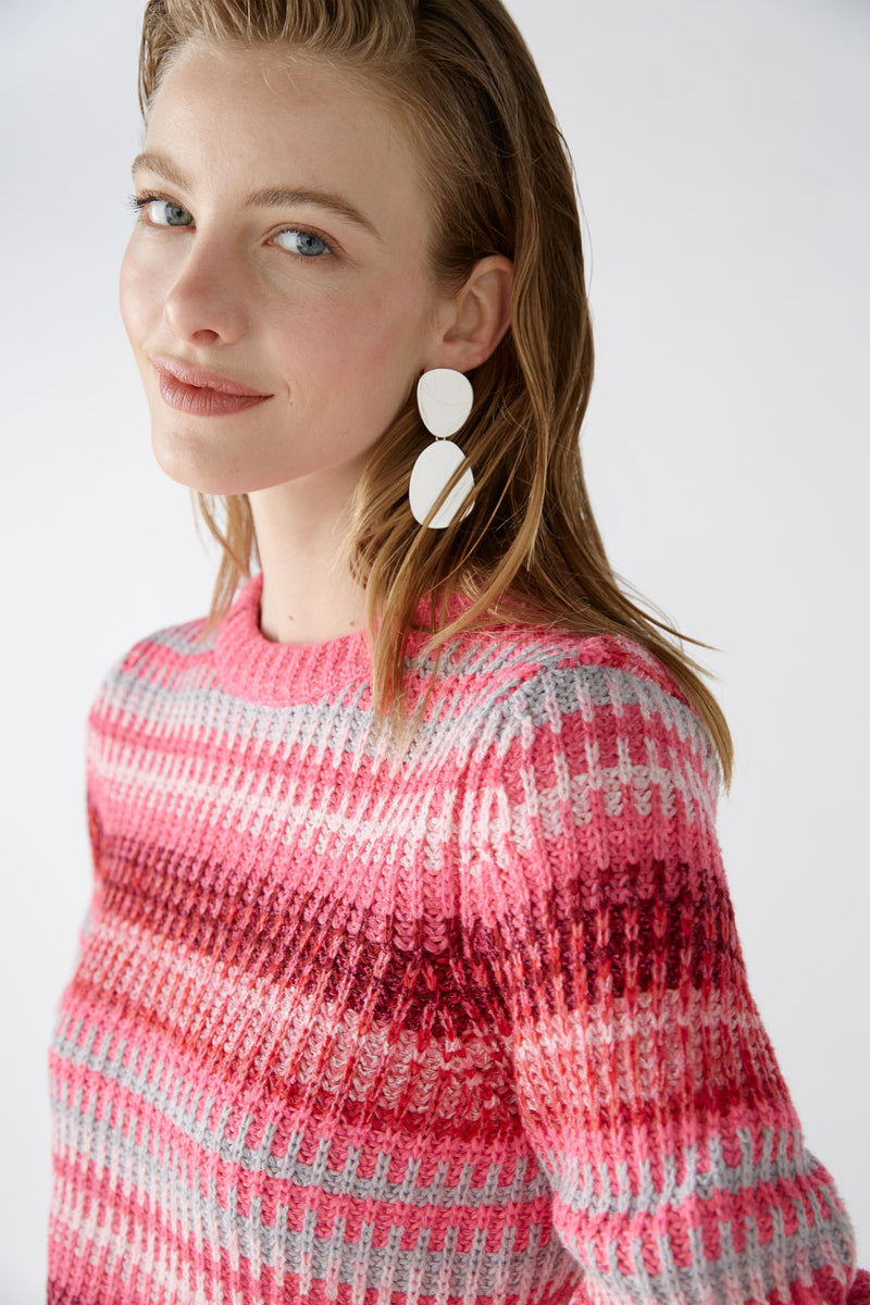 An image of the Oui Striped Jumper in Pink Rose.