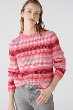 An image of the Oui Striped Jumper in Pink Rose.