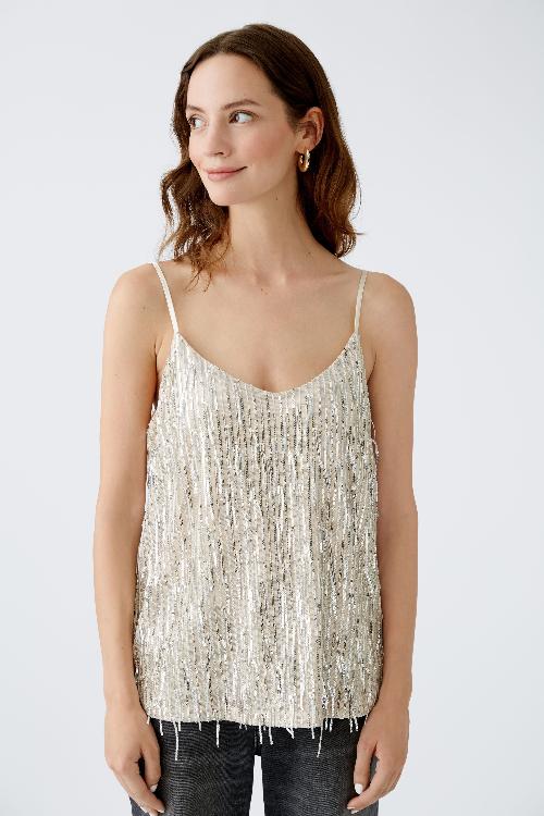 An image of the Oui Sequin Top in Light Silver.