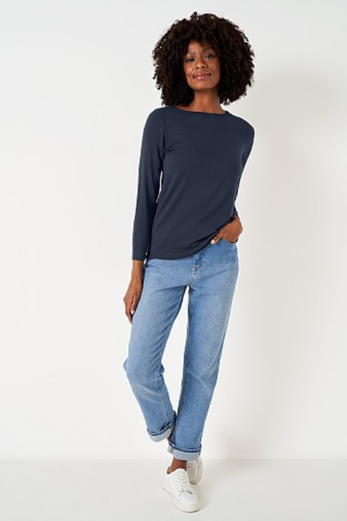 An image of the Crew Clothing Jemma Boat Neck Top in Navy.