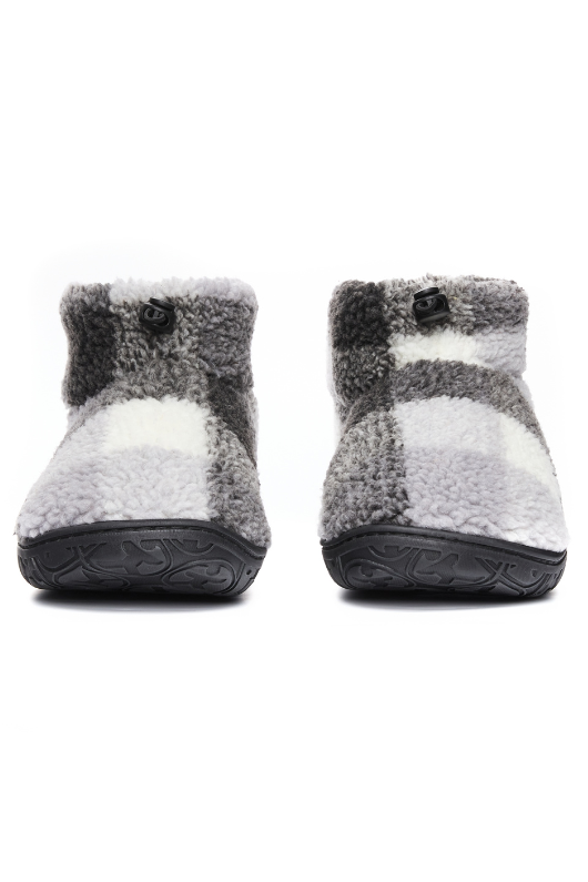 An image of the Bedroom Athletics Neeson Shorter Length Check Sherpa Slipper Boots in Grey Check.