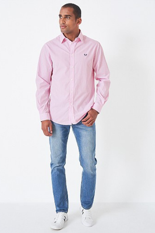 An image of the Crew Clothing Classic Micro Gingham Shirt in Classic Pink.