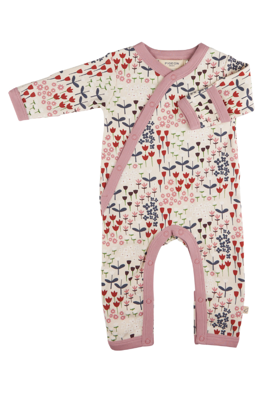 An image of the Pigeon Organics Kimono Romper in Meadow - Ivory.