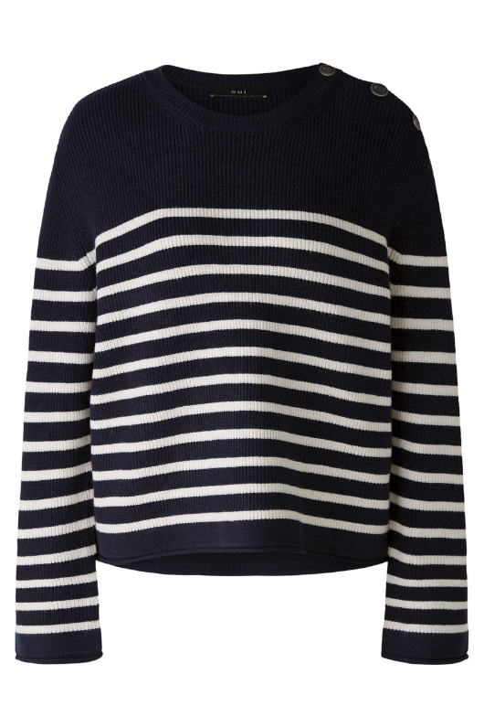 An image of the Oui Striped Jumper in Dark Blue White.