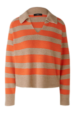 An image of the Oui Striped Jumper in Light Stone Red.