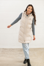 An image of the Lighthouse Savannah Ladies Long Gilet in Irish Cream.