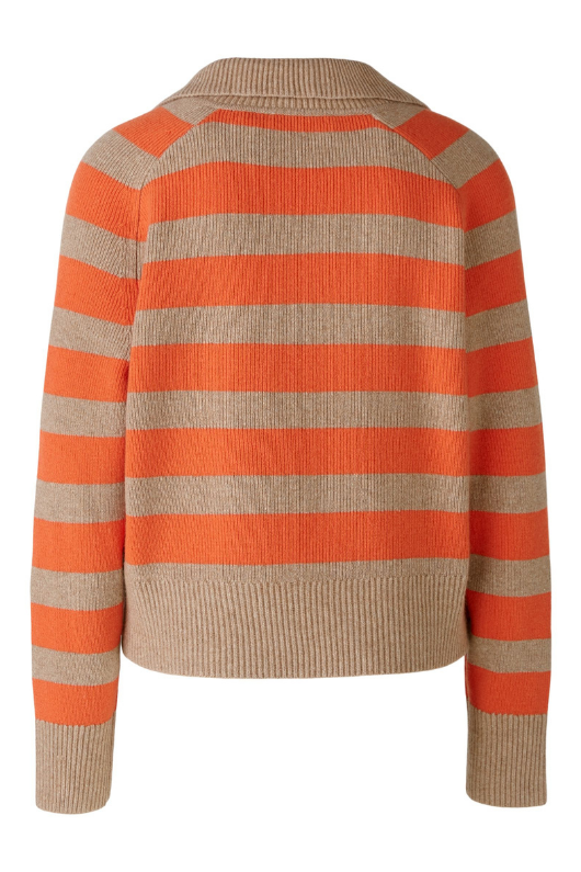 An image of the Oui Striped Jumper in Light Stone Red.