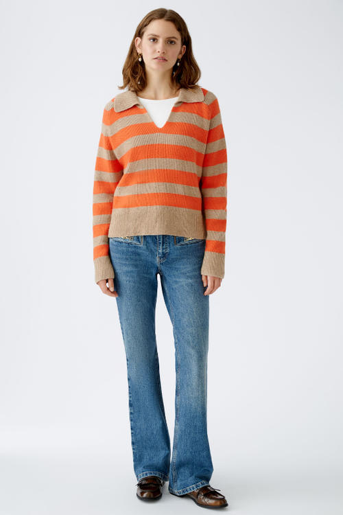 An image of the Oui Striped Jumper in Light Stone Red.