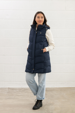 An image of the Lighthouse Savannah Ladies Long Gilet in Navy.