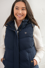 An image of the Lighthouse Savannah Ladies Long Gilet in Navy.