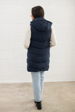 An image of the Lighthouse Savannah Ladies Long Gilet in Navy.