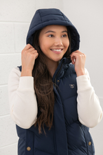 An image of the Lighthouse Savannah Ladies Long Gilet in Navy.