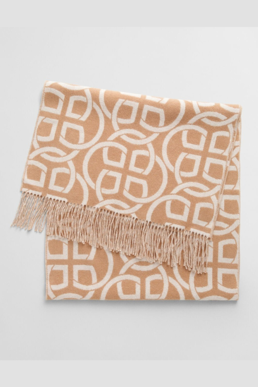 An image of the Gant Patterned Wool Scarf in Caramel Beige.