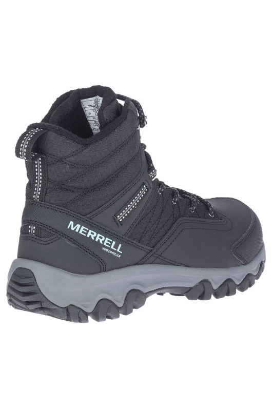 An image of the Merrell Thermo Akita Mid Waterproof boots in Black.