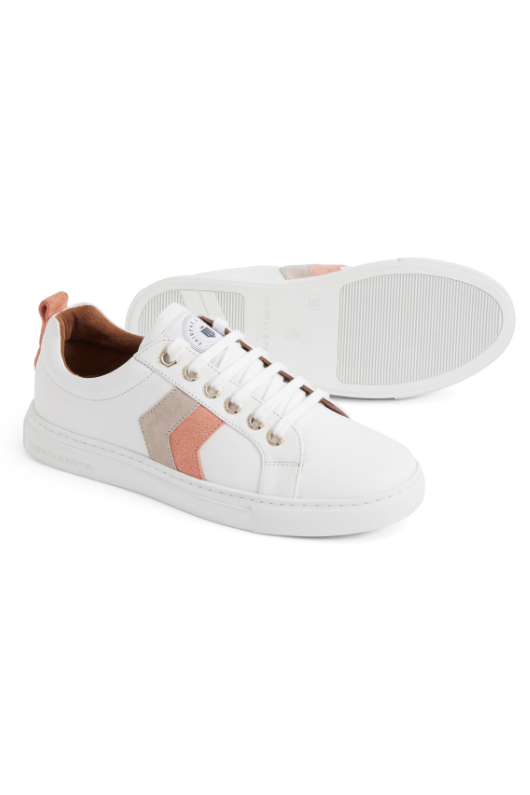 An image of the Fairfax & Favor Alexandra Trainers in Melon/Stone.