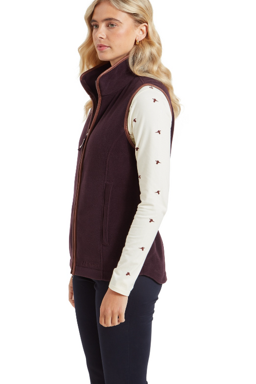 An image of the Schoffel Lyndon Fleece Gilet in Port.