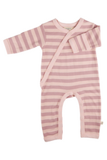 An image of the Pigeon Organics Kimono Romper in Breton Stripe - Pink.