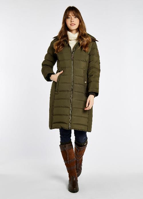 An image of the Dubarry Meyers Down Filled Coat in Olive.