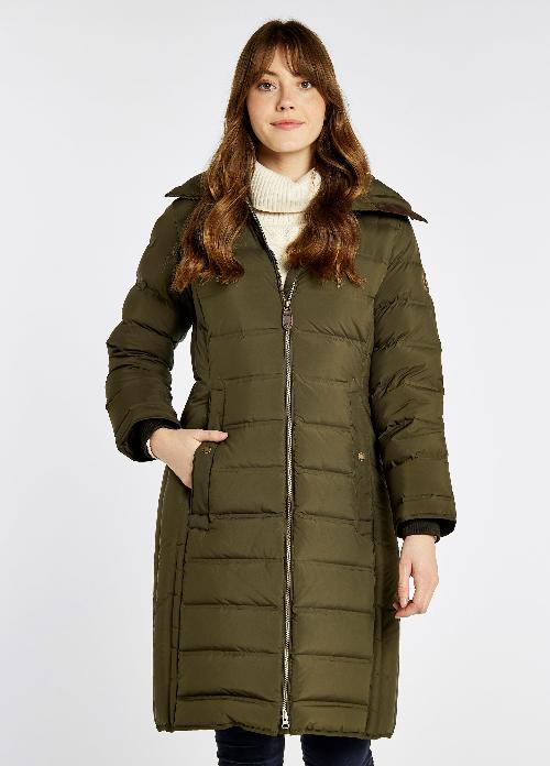 An image of the Dubarry Meyers Down Filled Coat in Olive.