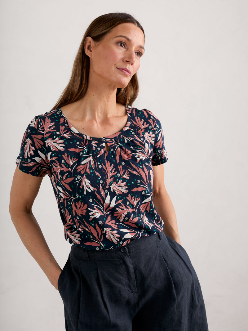 An image of the Seasalt Appletree T-Shirt in Seaweed Swirl Maritime.